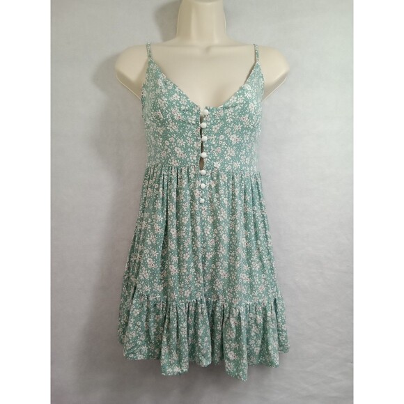 Zaful Tank Sz 4 Small Green Floral Ruffled Pleated Button Adjustable Straps - Picture 1 of 10